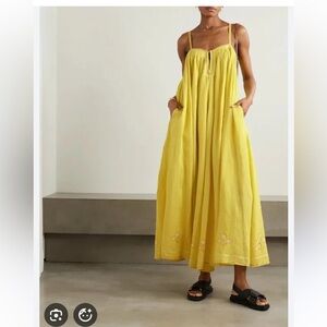 THIERRY COLSON Zenobia Pintucked Embroidered Linen Maxi Dress Medium